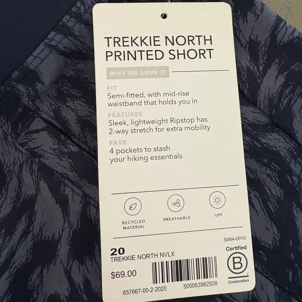 NEW Athleta Womens 20 Trekkie North Printed Short Blue‎ Ripstop Hike Camp Trail